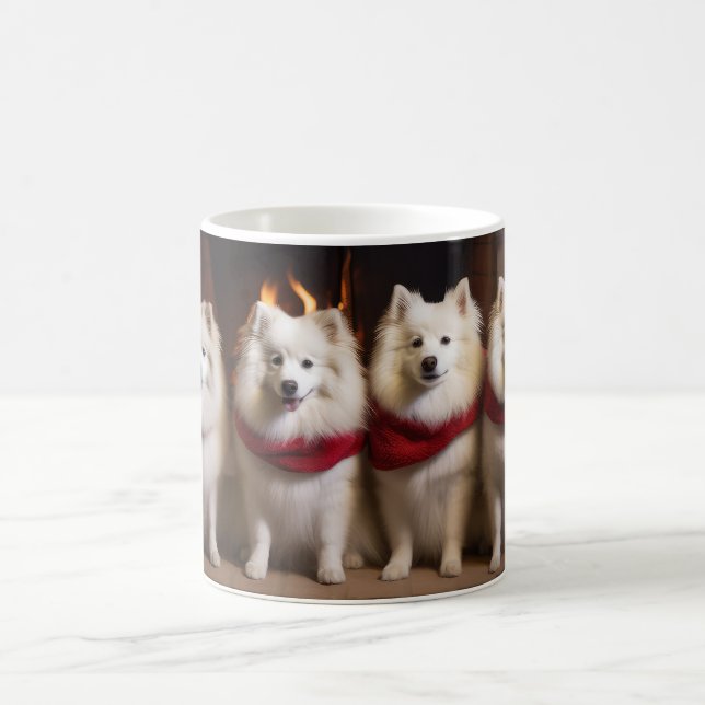 American Eskimo by the Fireplace Christmas Coffee Mug (Center)