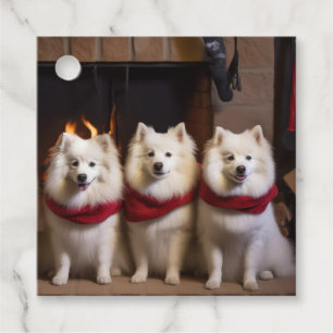American Eskimo by the Fireplace Christmas Favour Tags