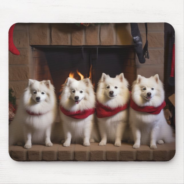 American Eskimo by the Fireplace Christmas Mouse Mat (Front)
