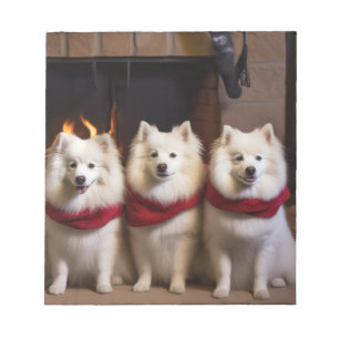 American Eskimo by the Fireplace Christmas Notepad