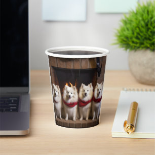 American Eskimo by the Fireplace Christmas Paper Cups