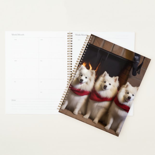 American Eskimo by the Fireplace Christmas Planner (Display)
