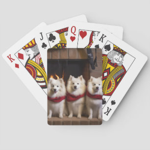 American Eskimo by the Fireplace Christmas Playing Cards