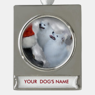 American Eskimo Christmas Gifts Personalised Silver Plated Banner Ornament