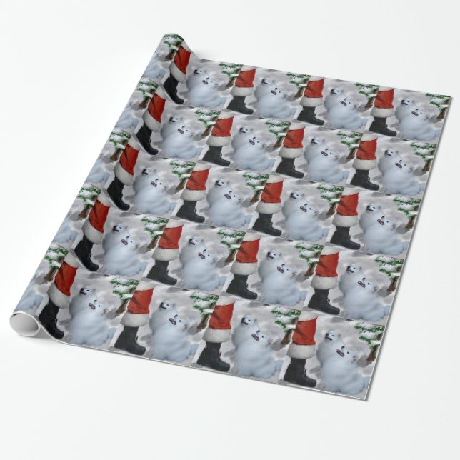 American Eskimo Christmas Wrapping Paper (Unrolled)