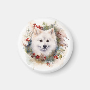 American Eskimo Christmas Wreath Festive Pup Magnet