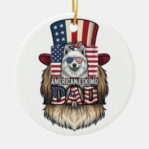American Eskimo Dad Patriotic Vintage Dog Ceramic Tree Decoration