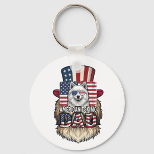 American Eskimo Dad Patriotic Vintage Dog Key Ring