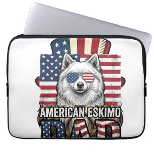 American Eskimo Dad Patriotic Vintage Dog Laptop Sleeve