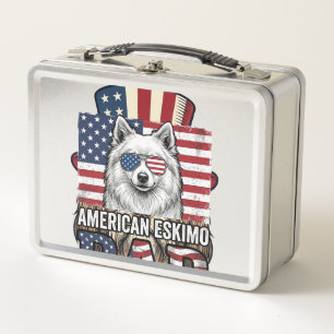American Eskimo Dad Patriotic Vintage Dog Metal Lunch Box