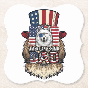 American Eskimo Dad Patriotic Vintage Dog Paper Coaster
