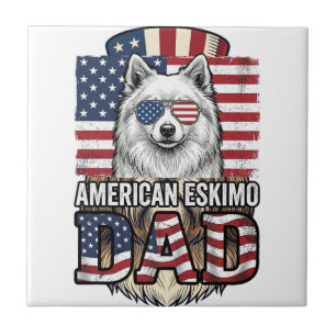 American Eskimo Dad Patriotic Vintage Dog Tile