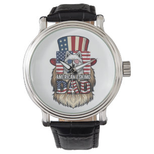 American Eskimo Dad Patriotic Vintage Dog Watch