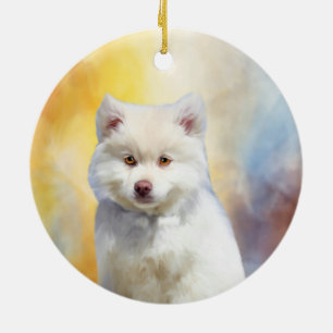 American Eskimo Dog Art Portrait Ceramic Tree Decoration