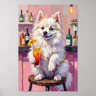 American Eskimo Dog Bar Scene, Funny Drinking Dog Poster