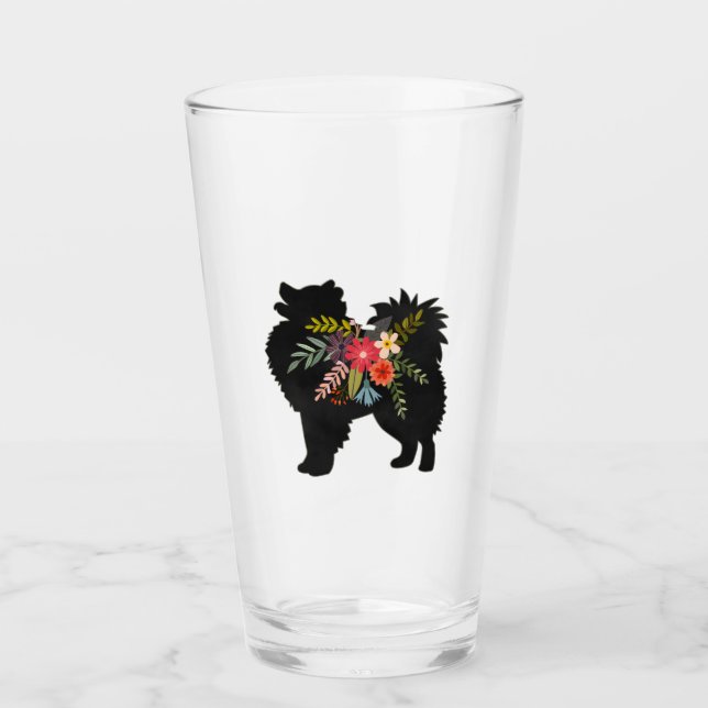 American Eskimo Dog Boho Floral Silhouette Glass (Front)