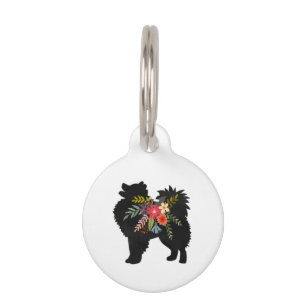 American Eskimo Dog Boho Floral Silhouette Pet Tag