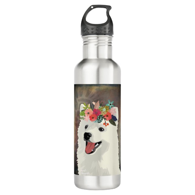 American Eskimo Dog Breed Flower Crown 710 Ml Water Bottle (Front)