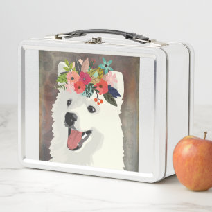 American Eskimo Dog Breed Flower Crown Metal Lunch Box