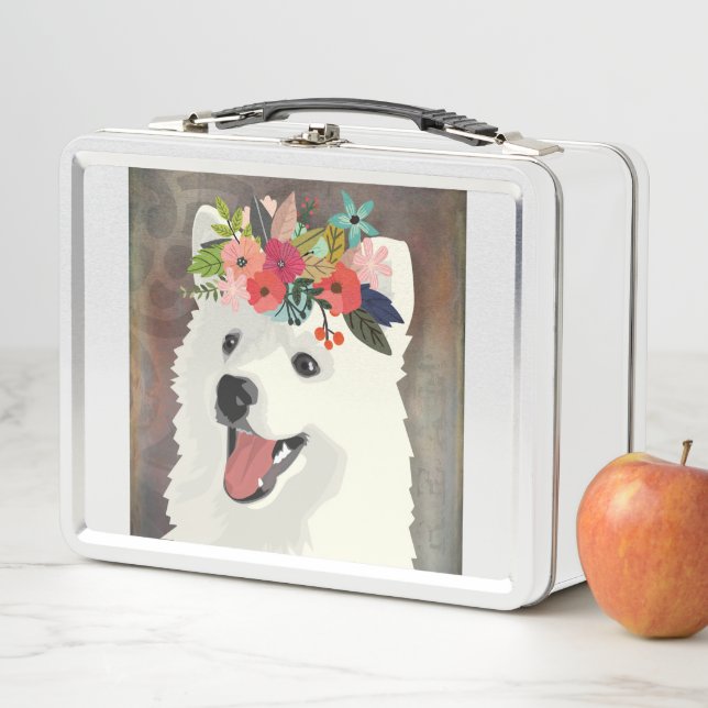 American Eskimo Dog Breed Flower Crown Metal Lunch Box (In Situ)