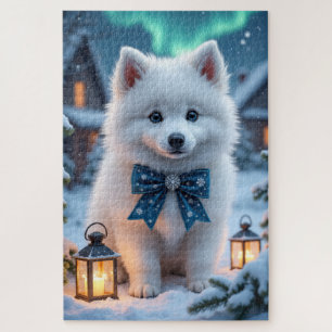 American Eskimo Dog Christmas Art Jigsaw Puzzle