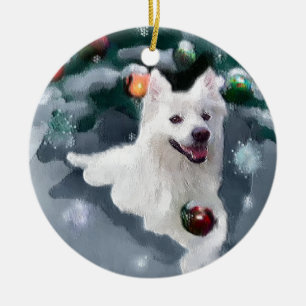 American Eskimo Dog Christmas Ceramic Tree Decoration