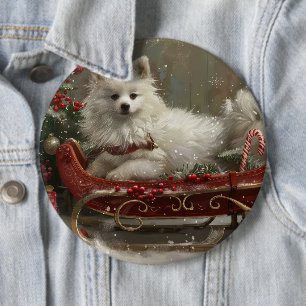 American Eskimo Dog Christmas Festive  6 Cm Round Badge