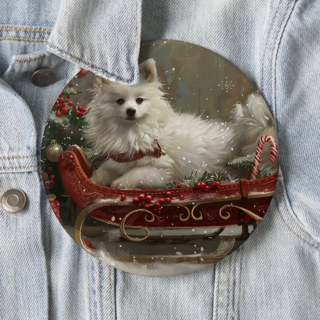 American Eskimo Dog Christmas Festive  6 Cm Round Badge (In Situ)