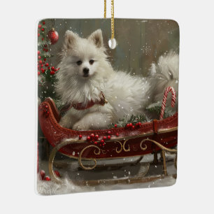 American Eskimo Dog Christmas Festive  Ceramic Ornament