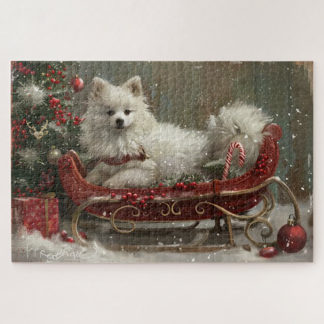 American Eskimo Dog Christmas Festive  Jigsaw Puzzle (Horizontal)