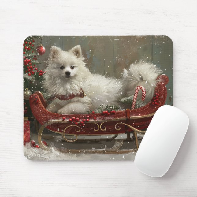 American Eskimo Dog Christmas Festive  Mouse Mat (With Mouse)