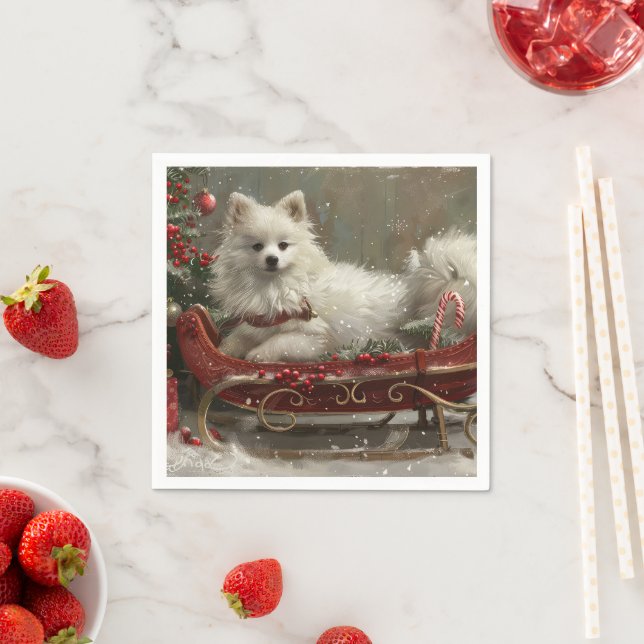 American Eskimo Dog Christmas Festive  Napkin (Insitu)