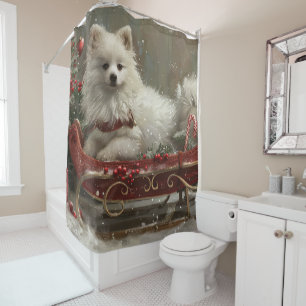 American Eskimo Dog Christmas Festive  Shower Curtain