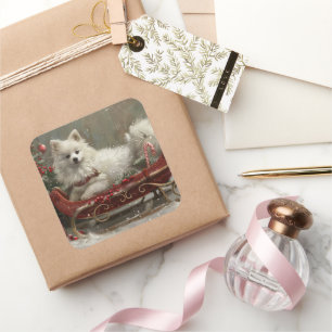 American Eskimo Dog Christmas Festive Square Sticker