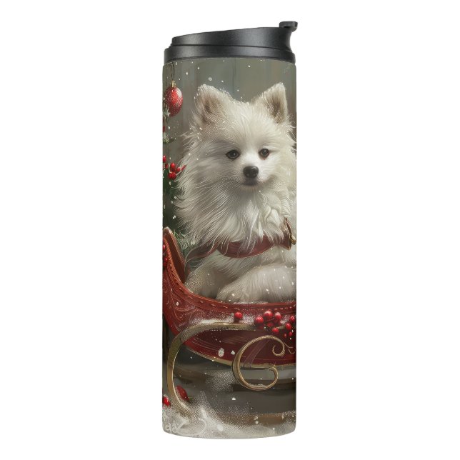 American Eskimo Dog Christmas Festive  Thermal Tumbler (Rotated Left)