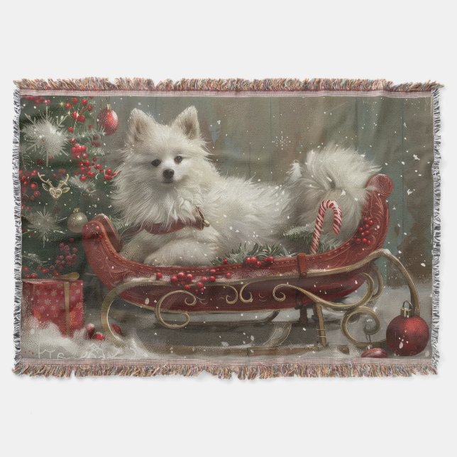 American Eskimo Dog Christmas Festive  Throw Blanket (Front)