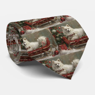 American Eskimo Dog Christmas Festive Tie