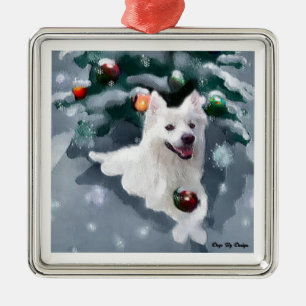 American Eskimo Dog Christmas Metal Tree Decoration