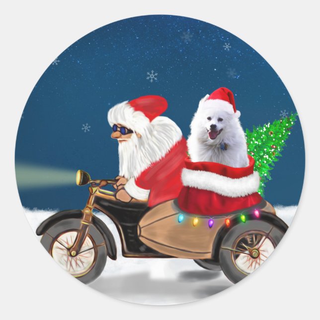 American Eskimo Dog Christmas Santa Claus  Classic Round Sticker (Front)