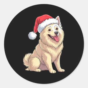 American Eskimo Dog Christmas Santa Hat Pet Dog Lo Classic Round Sticker