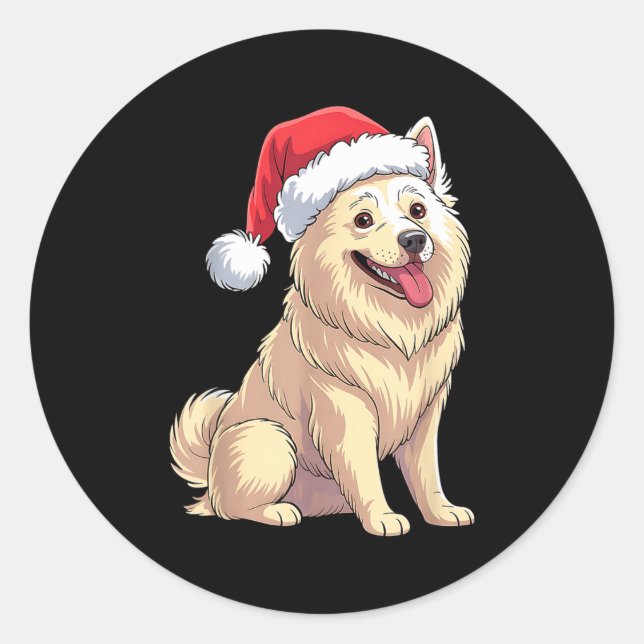 American Eskimo Dog Christmas Santa Hat Pet Dog Lo Classic Round Sticker (Front)