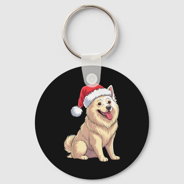 American Eskimo Dog Christmas Santa Hat Pet Dog Lo Key Ring (Front)