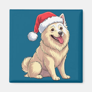 American Eskimo Dog Christmas Santa Hat Pet Dog Lo Magnet