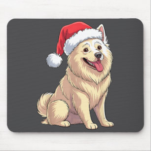 American Eskimo Dog Christmas Santa Hat Pet Dog Lo Mouse Mat
