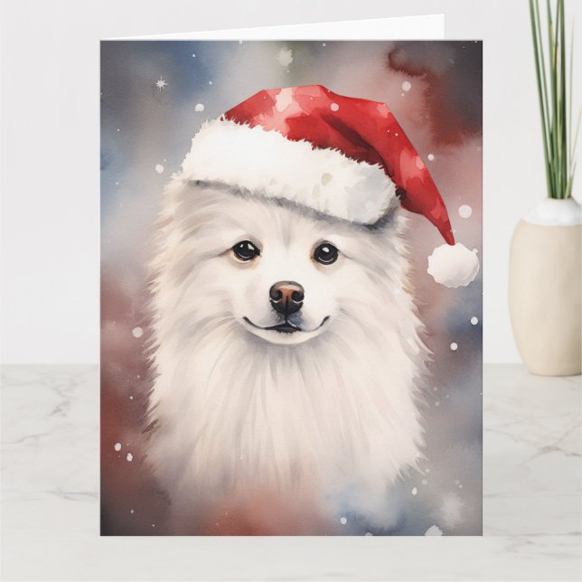 American Eskimo Dog Christmas Santa Paws Festive Card (Front)