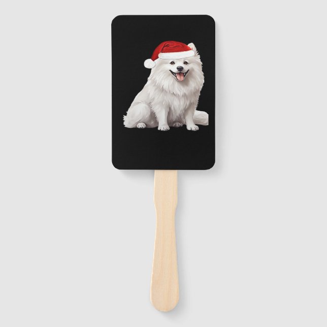 American Eskimo Dog Christmas Tree Dog Puppy Water Hand Fan (Front)