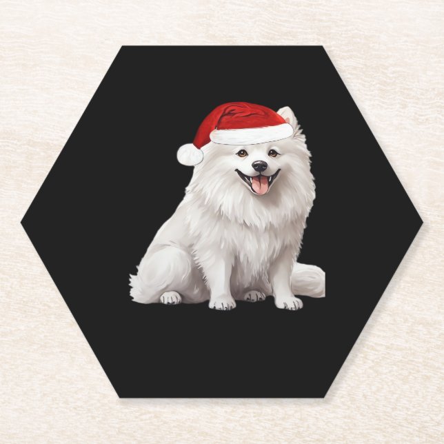 American Eskimo Dog Christmas Tree Dog Puppy Water Paper Coaster (Front)