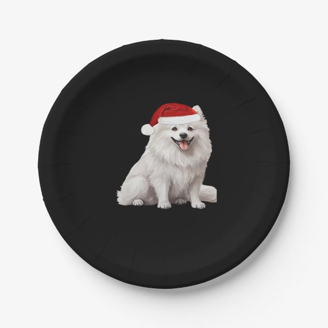 American Eskimo Dog Christmas Tree Dog Puppy Water Paper Plate (Front)