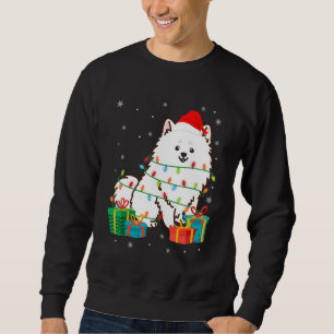American Eskimo Dog Christmas Tree Lights Puppy Sweatshirt