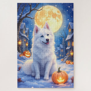 American Eskimo Dog Cosy Halloween Moonlight Art Jigsaw Puzzle